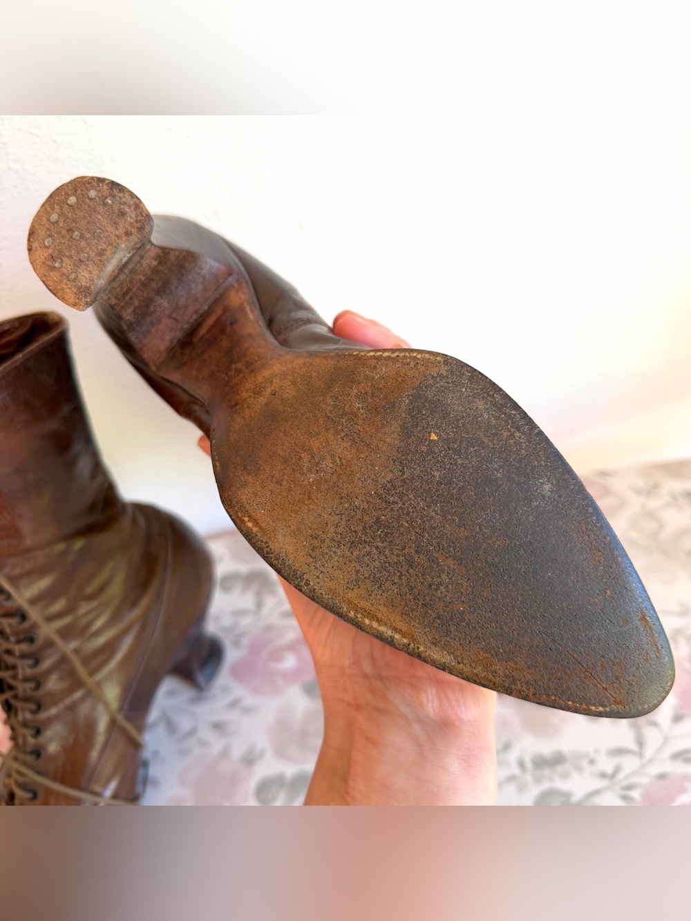 Antique VICTORIAN LEATHER BOOTS Brown Witchy Laced Vintage Martha Washington 6.5 - Picture 11 of 13